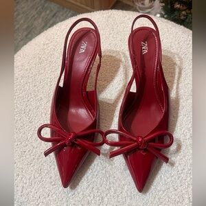 Zara cherry patent leather kitten heels